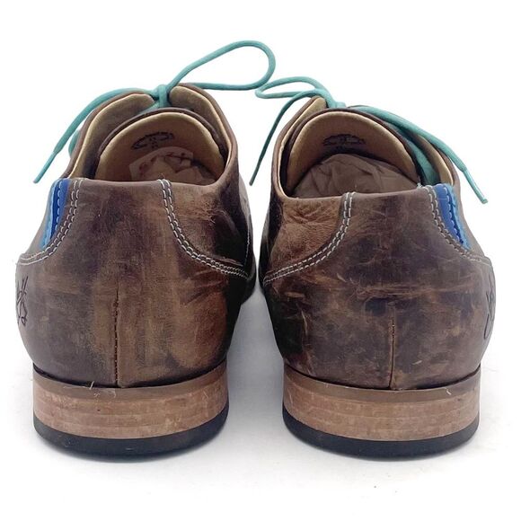 John Fluevog CBC Radio Derby Oxford Shoes Brown Leather Turquoise Men’s Size 8 main image 4